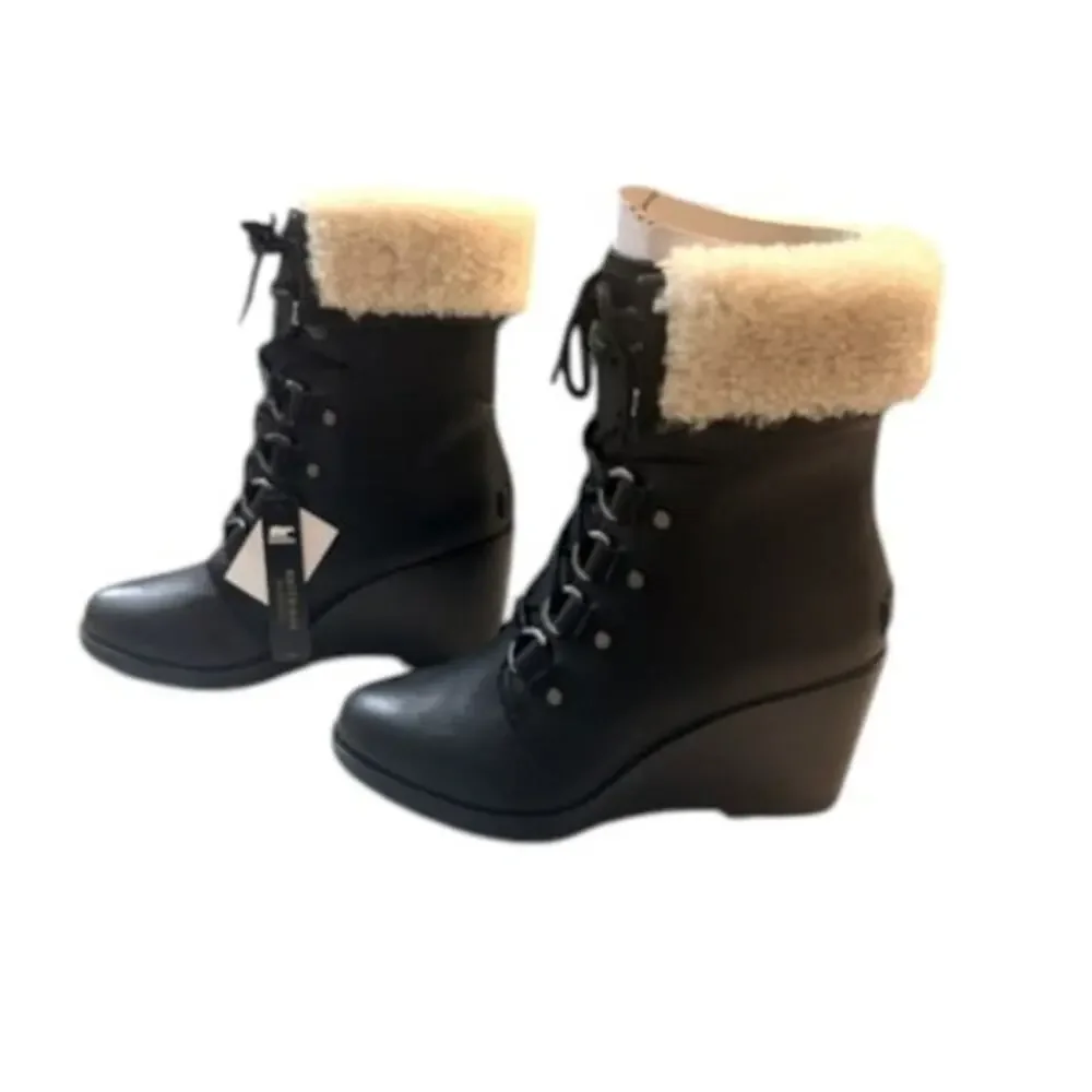 Sorel After Hours Lace Waterproof Shearling Wedge Boots Size 7.5 NWT